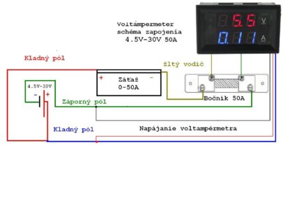 Nastaviteľný Voltmeter + Ampérmeter kombinovaný 4,5 V – 100 V  s 50A bočníkom - Image 5