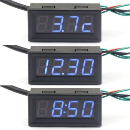 3v1 Digitálny voltmeter,teplomer a hodiny modré - Image 4