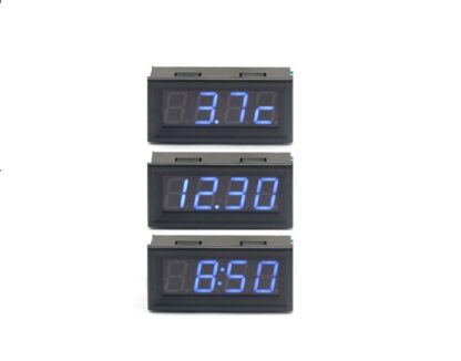 3v1 Digitálny voltmeter,teplomer a hodiny modré
