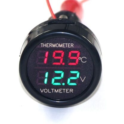 Voltmeter kombinovaný s teplomerom do autozapaľovača 12V/24V (zelený)