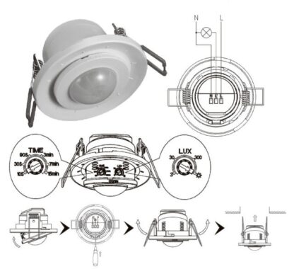 230V Nastaviteľný stropný PIR detektor pohybu 360° - Image 3