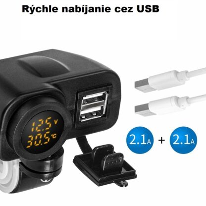 3v1 Voltmeter teplomer s USB na motocykel - Image 2