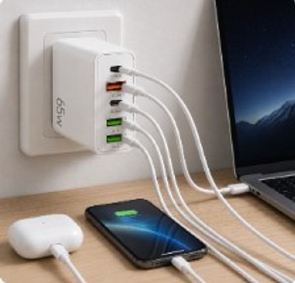 GaN nabíjačka 65W USB PD porty pre rýchle nabíjanie mobilného telefónu typ C a pre iPhone Xiaomi Samsung – Obrázok 2