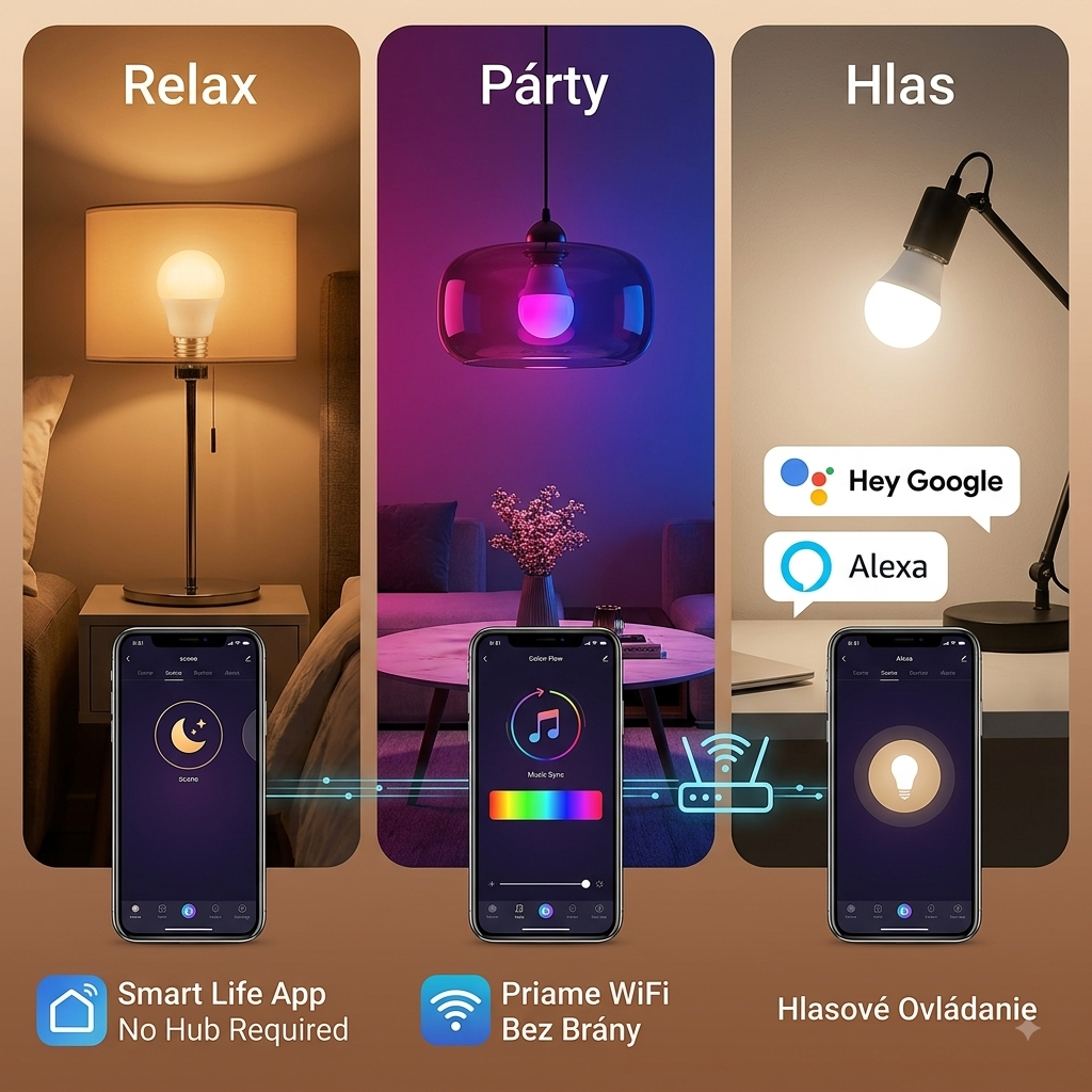 Wifi ovládaná Farebná žiarovka RGB+3v1 E27 – Obrázok 5
