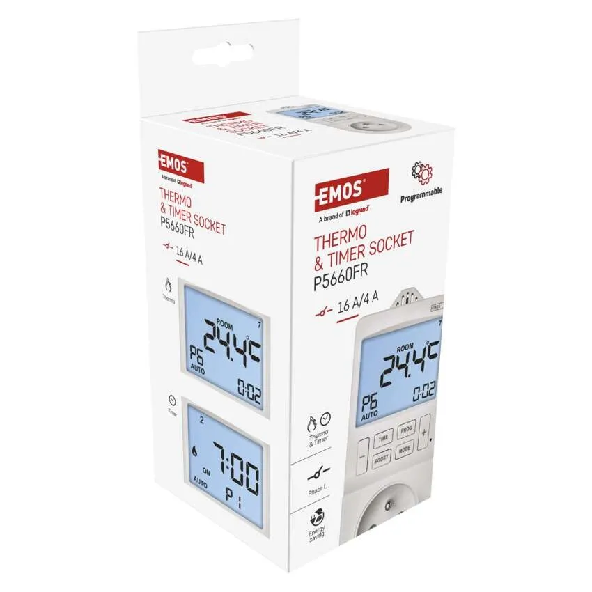 Zasuvkovy 230V termostat s časovačom ohrev/chlad P5660FR – Obrázok 3